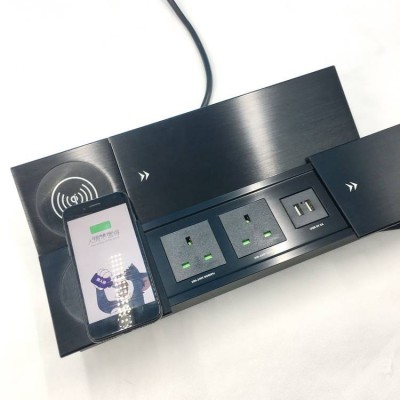 Hidden Multimedia Tabletop Socket Network Desktop Sliding Wire Box With Wireless Charger